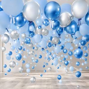 lot 2232 image: TaoBary 228 Pcs Blue Silver Wedding Balloon Cascade Large Metallic Blue Balloons Kit Latex Wedding Baby Shower Party Balloons with Ribbon Bows Twist Tie for Birthday Party Decor