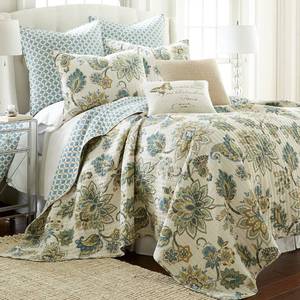 lot 3173 image: Levtex Home - Grey Palladium Quilt Set - FullQueen Quilt 88x92in.  Two Standard Pillow Shams 26x20in. - Paisley - Green, Yellow, Grey, Blue, and White - Reversible - Cotton Fabric