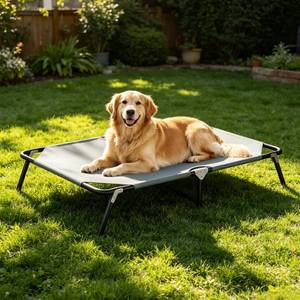 lot 3175 image: Folding Elevated Dog Bed for Large Dogs, Portable Raised Camping Outdoor Dog Bed, Washable Elevated Pet Beds with No-Slip Feet, Raised Cooling Pet Beds for Indoor and Outdoor Use, Grey, 44 Inches