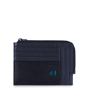 lot 4144 image: Piquadro Leather Zipper Coin Pouch with Document Holder and Credit Card Slots, BlackBlack, One Size