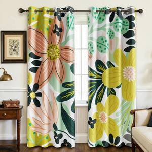 lot 4151 image: Tyrot Boho Floral 100percent Blackout Curtains fo Bedroom 96 inch Long 2 Panels Mid Century Botanical Black Out Curtains for Living Room Grommet Thermal Insulated Room Darkening Window Drapes