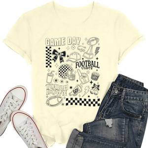 lot 4159 image: Game Day Football T Shirts Women Cute Football Graphic Tee Tops Funny Sunday Casual Short Sleeve Tee Shirts, M