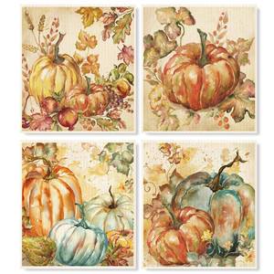 lot 4165 image: JarThenaAMCS 4Pcs Fall Swedish Kitchen Dishcloth Watercolor Pumpkin Cotton Kitchen Towel Absorbent Dish Towel for Autumn Thanksgiving Home Party Housewarming Cleaning, 7 x 8 Inch