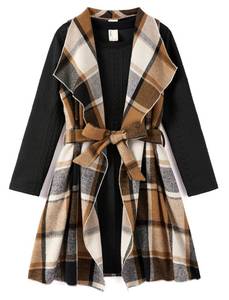 lot 4181 image: PATPAT Toddler Girl School Outfit � Soft Ribbed Dress with Classic Plaid Jacket � Fall Neutral Look, 3 Years