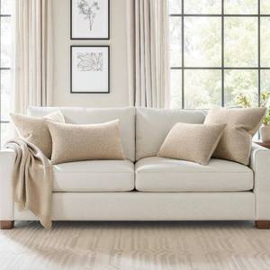 lot 4184 image: Topfinel Beige White Boucle Pillow Cover Set of 4 Complete Sofa Layering Set Modern Farmhouse and Neutral Chair Sofa Couch Bedding Room Decor (12inx20inx2,18inx18in,20inx20in)