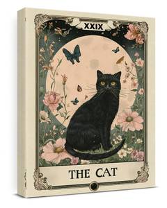 lot 4185 image: Aesthetic Cat Tarot Wall Art Decor Witchy Cat Moon Flowers Tarot Card Canvas Print Poster Framed Painting Wall Decorations for Home Living Room Bedroom 11x15 Inch, Mystical Cats Lover Gifts