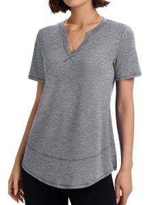 lot 4188 image: TCOT Short Sleeve Workout Tops for Women Athleisure Running T Shirts V Neck Loose Fit Exercise Yoga Top Light Grey XL