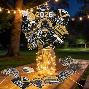 lot 4191 image: Graduation Decorations 2026 32Pcs Black Gold Graduation Table Decorations Centerpiece Sticks with Lights for College High School Any Grade Party Decor Supplies Photo Props