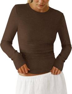 lot 4192 image: PRETTYGARDEN Womens Long Sleeve Shirts 2026 Ribbed Knit Slim Fitted Basic Tee Casual Going Out Tops Underscrubs Fall Clothing (Brown,Small)