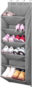lot 4195 image: MISSLO Door Shoe Rack with Deep Pockets for 12 Pairs of Shoe Organizer Over the Door Hanger for Closet and Dorm Narrow Storage, Grey