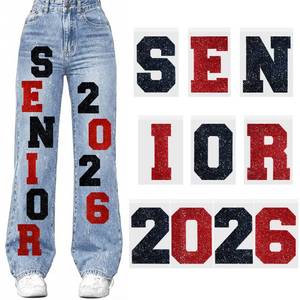 lot 4201 image: Zeyune 10 Pcs 4 in Senior 2026 Letters Iron-On Decals for Jeans Glitter DIY Iron-On Patches 2026 for Graduation Jeans, Pants, Sweatpants and Clothing Heat Transfer Senior Stuff(Red,Black)