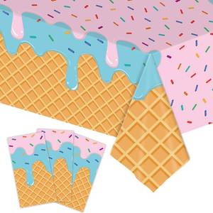 lot 4208 image: SpinLaLa 3-Piece 54 x 108 Inch Ice Cream Plastic Tablecloth � Disposable Waffle Cone and Sprinkles Rectangle Table Covers for Birthday Parties, Summer Events, and Ice Cream Theme Celebrations