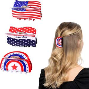 lot 4212 image: 3 Pcs 4th of July Hair Clips for Women, Patriotic Hair Claws, Red White Blue Hair Claw Clips with American Flag Design, Summer Hair Accessories, Independence Day Large Hair Claws for Thick Hair