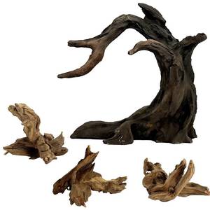lot 4213 image: Obantrsz Aquarium Driftwood Decor Set - 1 Anubias Resin Model and 3Pcs Small Natural Driftwood 2-4 inch for Aquascaping, Fish Tank Landscape Design