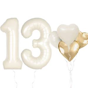 lot 4215 image: Number 13 Balloon for 13rd Birthday Decorations, 13 Birthday Balloons for Girls 13 Year Old Cream White Light Gold Theme Birthday Party Decor, 40in Huge 13 Balloon Number