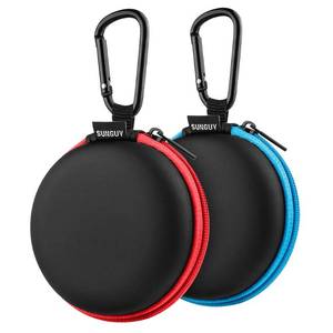 lot 4226 image: SUNGUY 2-Pack Earbuds Case, Small Round Pocket Earbud Travel Carrying Case Pouch with Carabiners for Earbuds, Headsets, in-Ear Headphones, Hearing Aids, USB Cable and More (Red  Blue)