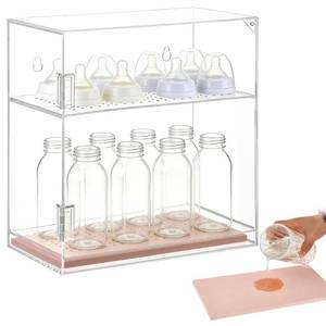 lot 5993 image: Baby Bottle Organizer Wall-Mounted Clear Acrylic Bottle Drying Rack with Absorbent Mat, Stackable Storage Organizer for Bottles, Pump Parts, Nipples, Food Jars, Kitchen and Cabinet Organization