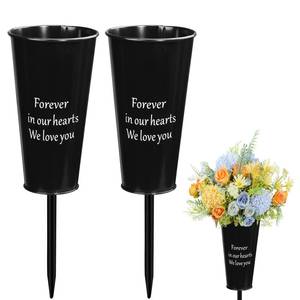 lot 6032 image: AOFOX Metal Cemetery Vases, 2 Pcs Metal Grave Memorial Grave Vases with Stakes Graveside Flower Holder Grave Flower Vase for Grave Outdoor Lawn Yard Funeral Decorations (Black), HP-TP-ZD-2P