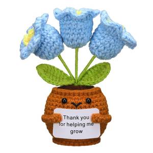 lot 6034 image: Wavwavw Back to School Gifts for Teacher Thank You for Helping Me Grow First Day of School Handmade Crochet Flower Doll with Card for Teacher Office Decor(Blue Lily of the Valley Flower)