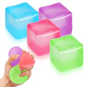 lot 6043 image: 4 Pack Stress Cube Sensory Fidget Toys for Anxiety Stress Relief, Slow Rising Fidget Cube Squeeze Toys, Squishy Cube Filled with Thick Substance, Ice Cube Stress Balls for Adults Kids