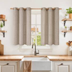 lot 6052 image: YoungsTex Burlap Linen Kitchen Windows Curtains 40 lnch Length, Oatmeal Short Drapes Semi Sheer with Bronze Grommet for Bathroom Bedroom Light Filtering, 2 Panels, 42 X 40 Inch