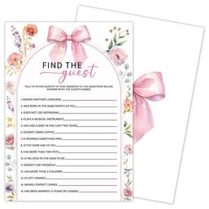 lot 6056 image: Yuansail Find The Guest Game for Baby Shower, 30 Pink Bow Floral Gender Reveal Party Games Cards, Activities Supplies and Decorations -A008