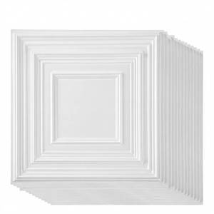 lot 6073 image: Nuanchu 30 Pcs Drop Ceiling Tiles 12 x 12 Inch PVC Ceiling Tiles Glue up Cuttable Paintable DIY Wall Panels 3D Decorative for Bathroom Interior Kitchen TV Background (White)