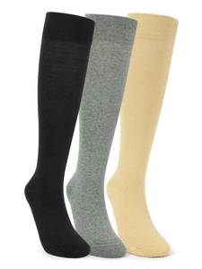 lot 6080 image: HiColorful 3 Pairs Knee High Cotton Support Socks for Women and Men�Soft Stretch Fit, Breathable Comfort�Ideal for Work Travel Everyday Wear BlackGreyBeige size Small