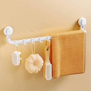 lot 6084 image: Avolare Suction Cup Towel Bar, Adjustable 24 Inches Adhesive Towel Holder for Bathroom, No Drill Wall Mounted Towel Rack with 5 Sliding Hooks, White Towel Shelf for Kitchen, Toilet, Shower, Door
