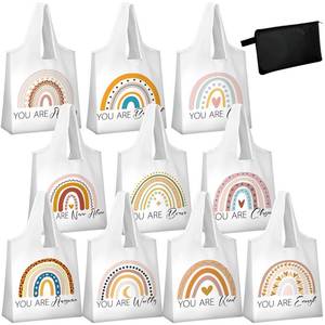 lot 6086 image: Sunnymove 10 Pcs Teacher Gift Bags Rainbow Tote Bags Bulk Thank You Gifts Bag for Teacher Mother Women Gift School