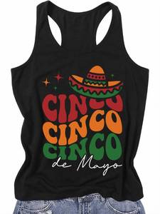 lot 6093 image: RECUTEWU Womens Cinco De Mayo Tank Tops Mexican Graphic Shirts Fiesta Party Sleeveless Tanks Vest size s