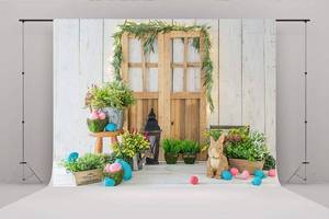 lot 6095 image: 7x5ft Spring Easter Photography Backdrops Wood Barn Eggs Flowers Happy Easter Background for Photo
