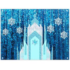 lot 6098 image: ZTHMOE 2D Digital Printing Photo 8x5.9ft Polyester Fabric Ice Snow Castle Backdrop Girl Birthday Indoor Party Decoration Princess Banner Snowflake Curtain (No Glitter No Sequin) Winter Booth Props