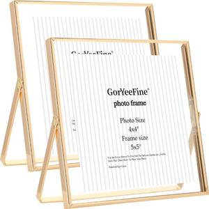 lot 6100 image: Gold 5x5ftft Floating Frame Set of 2,For Photo Sizes(4x4ftft or 3x3ftft),Beautiful Metal Beaded Frames Adjustable TabletopShelf Photo Frame,Classy Gift Choice for Wedding,Birthday or Christmas Gift