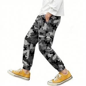 lot 6103 image: SANGTREE Boys Cargo Pants Elastic Waist Drawstring Loose Tapered Multi Pockets Cargo Jogger Pants for Boy, Black Grey Camo, 13-14 Years  Tag 170