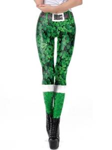 lot 6111 image: St. Patrickfts Day Leggings for Women Shamrock Clover High Waisted Stretchy Yoga Pants Green Lucky Tights (Clover01,S) size S