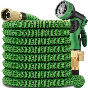 lot 7117 image: 50 ft Expandable Garden Hose -2026 Newly Upgraded Expanding Garden Hoses with 10 Function Spray Nozzle, Extra Strength Fabric, Leak-Proof, Lightweight, Kink-Free Flexible Retractable Hose(Green Black)
