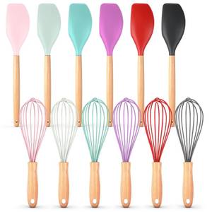 lot 7122 image: Funnymoom 23 Pcs Small Silicone Whisks and Spatulas with Wooden Handle for Cooking 10 Inch Mini Whisk Spatula Non Stick Kitchen Baking Essentials Cookware for Valentines Day Party Favor Gift Supplies