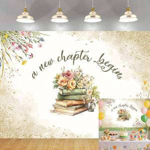 lot 8444 image: A New Chapter Begins Backdrop Bridal Shower Backdrop Floral Wildflower Books Wedding Engagement Photography Background Baby Shower Cake Table Decoration Photo Booth Props (7x5FT)