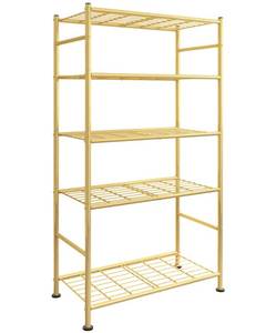 lot 9299 image: Sakugi Storage Shelves - 5 Tier Shelf Organizer, Heavy Duty Garage Shelving Unit with Leveling Feet, Stable Metal Shelves Organizer for Pantry, Kitchen and Closet, 33.0in W x 12.6in D x 72.0in H, Gold