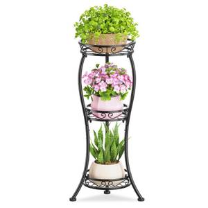 lot 9301 image: KMOTASUO 3 Tier Tall Metal Plant Stand, 33 Inch Plant Stands Indoor Outdoor, Rustproof Iron Flower Pot Holder Display Rack for Corner Patio Garden Balcony Living Room(Black)