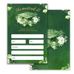 lot 10385 image: LoaHak Green Graduation Invitation, She Mastered It Graduation Party Invite, Elegant Green Floral Graduation Card, Class of 2026 Graduation Invitation, 4x6 Inch