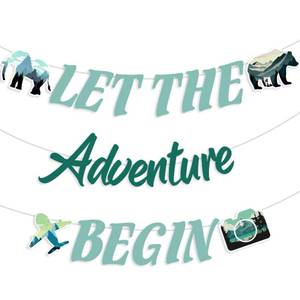 lot 10389 image: SKJIAYEE Let the Adventure Begin Banner for Forest Mountain Adventure Birthday Party Decorations, Green and teal Paper Sign for Baby ShowerRetirementGraduationFarewellTravel Theme Party Supplies