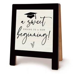 lot 10395 image: CFFJLHN Graduation Gifts Desk Sign, Graduation Gifts for Him Her, Photo Holder, a Sweet Ending to a New Beginning Wooden Plaque Sign for College Dorm Bedroom Cubicle Graduation Party Table Decoration