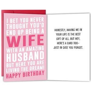lot 10406 image: Funny Wife Birthday Card from Amazing Husband, Humorous and Sarcastic Greeting for Wife Living the Dream, Happy Birthday Card Gift for Her, Women Bday Gift Ideas