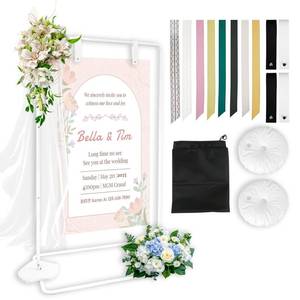 lot 11740 image: Welcome Sign Stand, Adjustable Welcome to Our Wedding Sign Holder Stand, Easel Stand for Sign Display with 4 Leather Sign Hanging Straps, Gold Easel Stand for Wedding Sign Poster Birthday Party (White)