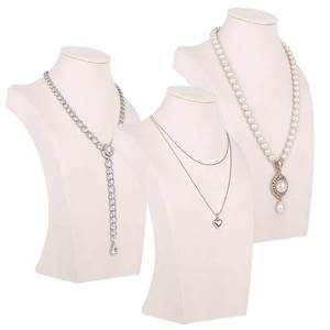 lot 11748 image: 3 Pcs Jewelry Display Busts Velvet Necklace Display Stand Mannequin Holder for Necklace and Pendants Chain Organizer Jewelry Showcase for Selling, Trade Shows and Home Display (Beige)