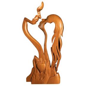 lot 11754 image: BGCOPPER Wooden Kissing Couple Ornament, Abstract Couple Portrait Sculpture Romantic Love Statue Decor Gift for Women Anniversary Valentine Wedding - 14 Inch