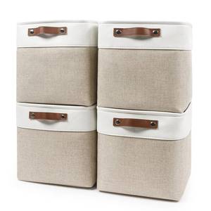 lot 11812 image: Bagnizer Collapsible Fabric Storage Cubes 11x11 Cube Storage Bins, 4 Pack Closet Baskets Box with Handles for Organizing, Shelf, Toys, Clothes, Home, Office, Nursery (BeigeandWhite)