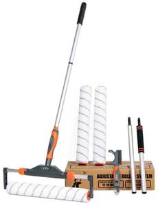 lot 11819 image: PinStone 10pcs 12in-18in Adjustable Large Paint Roller Kit 1-5Ft Aluminum Extension Poles, Brush and Roller Cleaner, Ergonomic Handle, 18in Nylon Covers for Walls,Ceiling,Floors,Interior,Exterior Painting